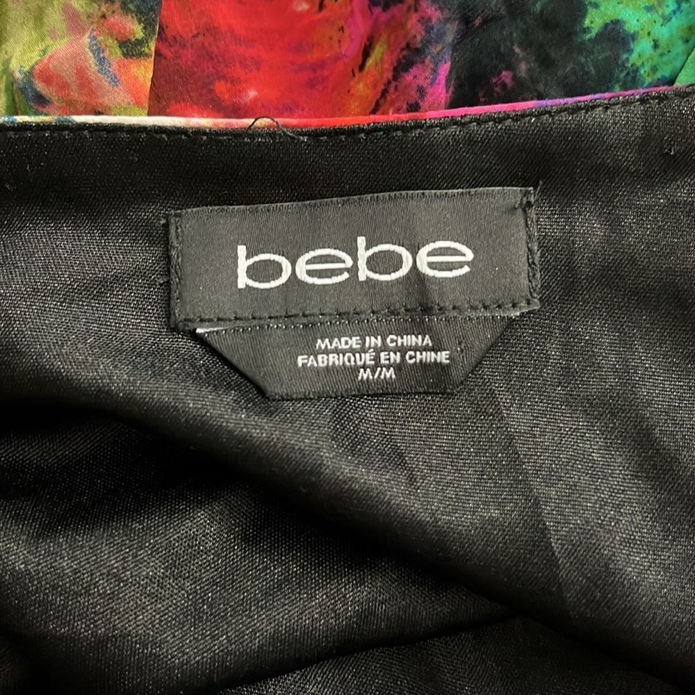 NWT BeBe Multi-colored One Shoulder Feather print Mini Dress Size M - Picture 10 of 10